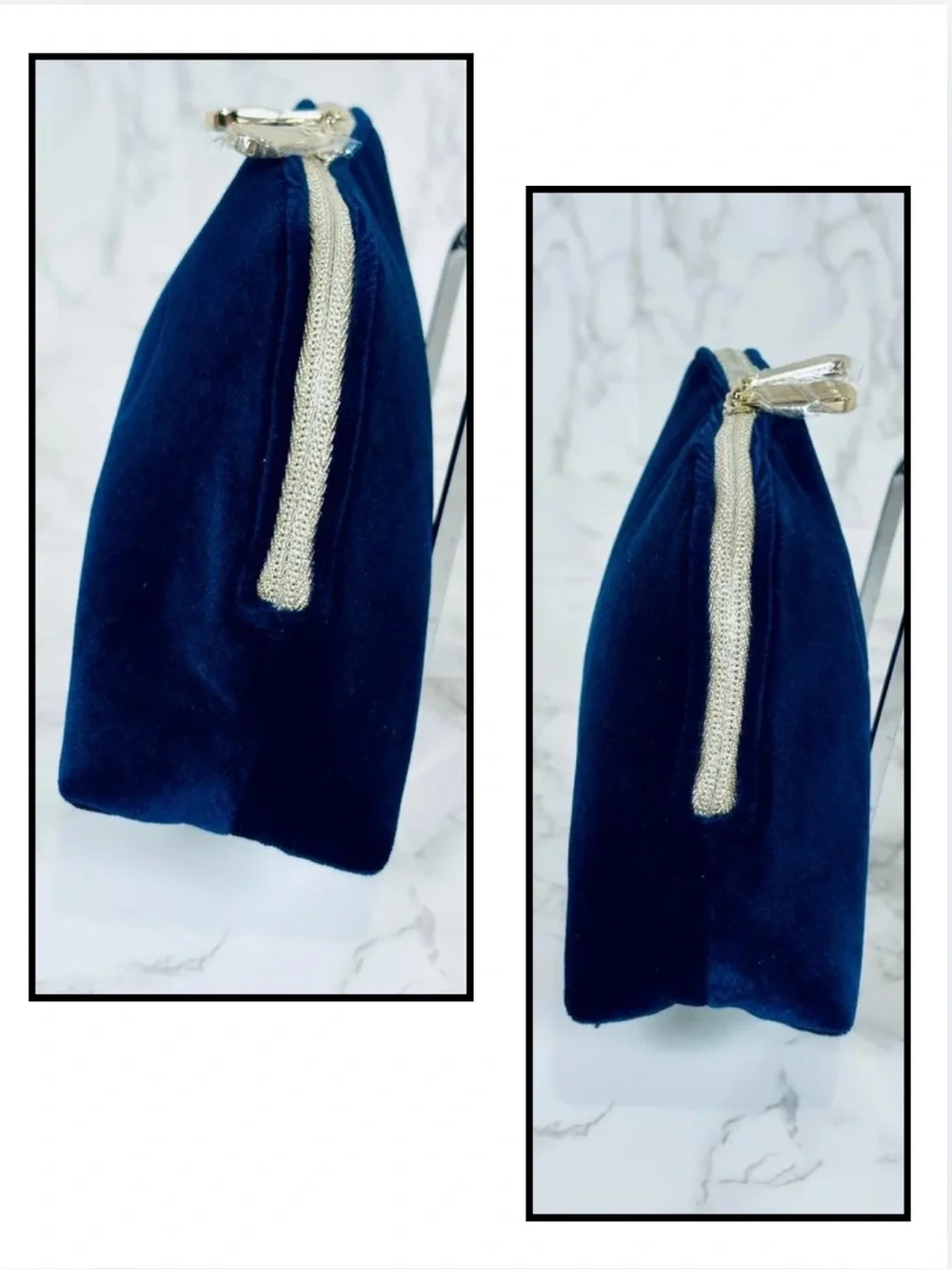 DIOR Navy Blue Velvet Makeup Pouch w/Dust Bag, NWOT